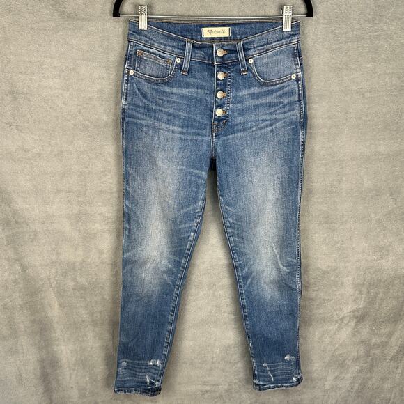 Madewell Jeans Womens 27 Blue Slim Straight Button Front Stretch Pockets Denim - Picture 1 of 14